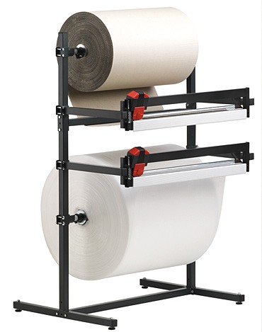 Doppelschneidständer, mit 2 Schneidevorrichtungen, (BxTxH) 1120 x 920 x 1665 mm, Rollendurchmesser Ø bis 800 mm, Rollenbreite: 750 mm, Rollengewicht: bis 130 kg