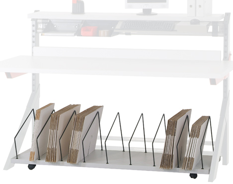 5.0 Untertischmagazin kurz, fahr- und arretierbar, (BxTxH) 1110 x 550 x 480 mm, 6 Stahlbügel, Flächenbelastung bis 50 kg