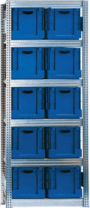 Eurokastenregal als Grundregal, (HxBxT) 2075 x 875 x 600 mm, mit 6 Fachebenen inklusive 10 Kästen