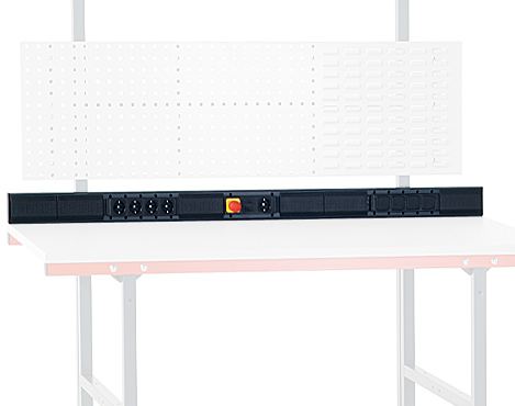 2.0 Kabelkanal, (BxTxH) 1890 x 50 x 100 mm, für Tischbreite: 2000 mm, mit 4-fach Steckdosenleiste und Kunststoffdeckel