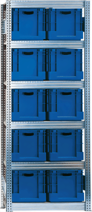 Eurokastenregal als Anbauregal, (HxBxT) 2075 x 875 x 600 mm mit 6 Fachebenen inklusive 10 Kästen