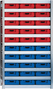 Eurokastenregal als Grundregal, (HxBxT) 2075 x 1285 x 600 mm, mit 11 Fachebenen inklusive 30 Kästen