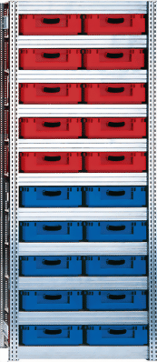 Eurokastenregal als Grundregal, (HxBxT) 2075 x 875 x 600 mm, mit 11 Fachebenen inklusive 20 Kästen
