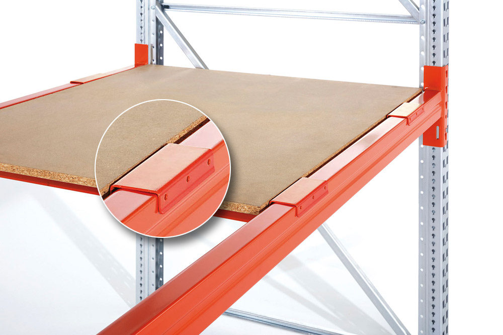 Spanplattenboden für Palettenregal mit Tiefenauflage 3.600 x 1.100 mm (B x T), Plattenstärke 19 mm 