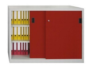 Schiebetürenschrank Profi, (HxBxT) 1200 x 1500 x 600 mm, mit Trennwand, je Seite 2 Einlegeböden, verzinkt, Zylinderschloss