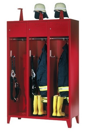 Feuerwehrschrank, 2 Abteile, Abteilbreite: 400 mm, mit Füßen, Zylinderschloss, oberes Schließfach