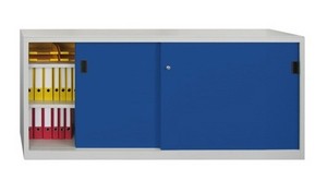 Schiebetürenschrank Profi, (HxBxT) 1000 x 2000 x 600 mm, mitTrennwand, je Seite zwei Einlegeböden, verzinkt, Zylinderschloss