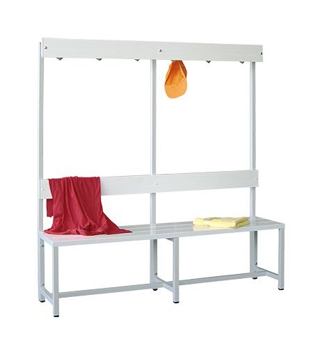 Sitzbank Cleantex, Länge: 1500 mm, doppelseitig, Kunstoffleisten, mit Garderobenhaken