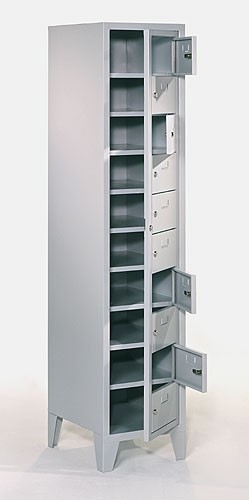 Cleantex-Fächerschrank mit Haupttür 1 x 10 Fächer, Fachbreite: 395 mm, mit Füßen, Drehriegelverschluss